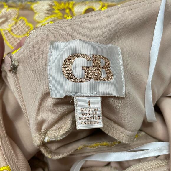 GB Gianni Bini | Yellow & Nude Embroidered Floral Prom Formal Trumpet Maxi Gown - Picture 11 of 12